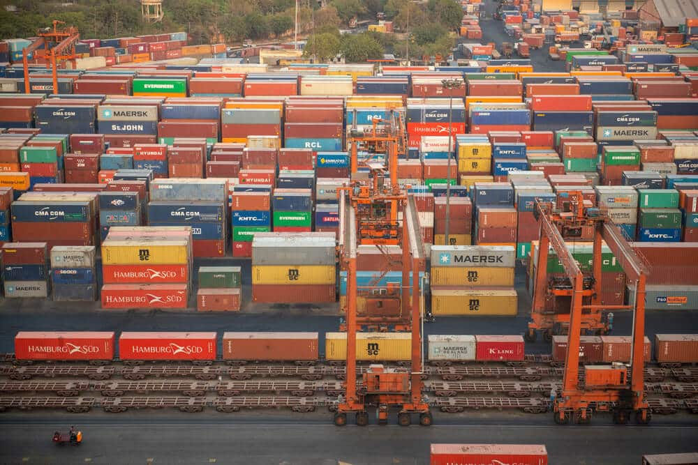 New Delhi India port with creates view from the air.