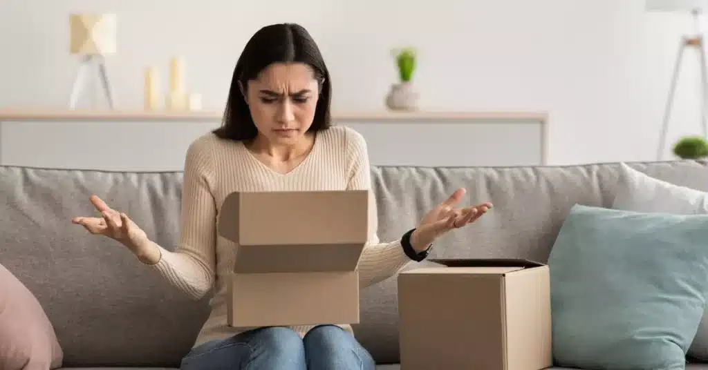 Products that sell contrasted with poor choices shown by a confused customer opening a disappointing package.